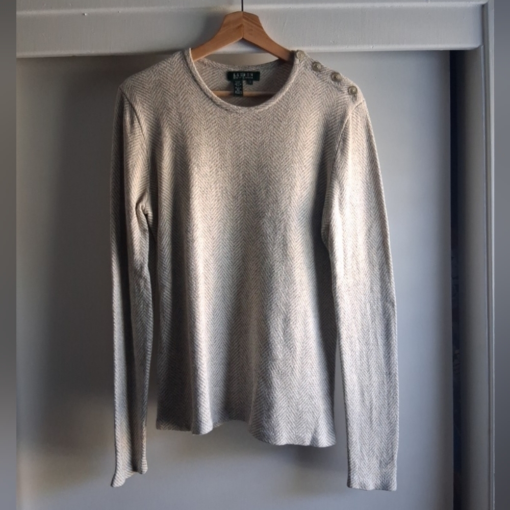 Lauren Ralph Lauren Silk Cashmere Sweater L Herringbone Preppy